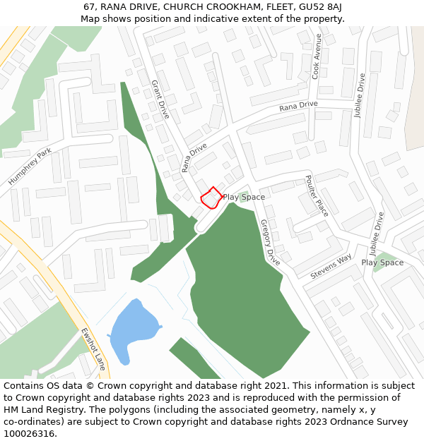 67, RANA DRIVE, CHURCH CROOKHAM, FLEET, GU52 8AJ: Location map and indicative extent of plot