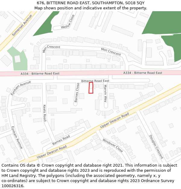 676, BITTERNE ROAD EAST, SOUTHAMPTON, SO18 5QY: Location map and indicative extent of plot