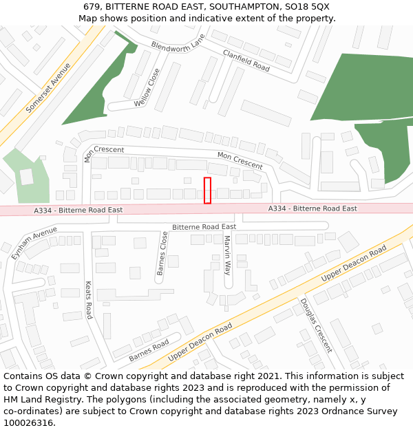 679, BITTERNE ROAD EAST, SOUTHAMPTON, SO18 5QX: Location map and indicative extent of plot