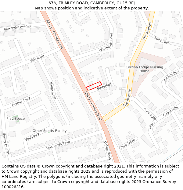 67A, FRIMLEY ROAD, CAMBERLEY, GU15 3EJ: Location map and indicative extent of plot