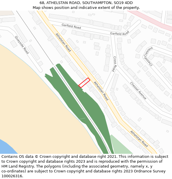 68, ATHELSTAN ROAD, SOUTHAMPTON, SO19 4DD: Location map and indicative extent of plot