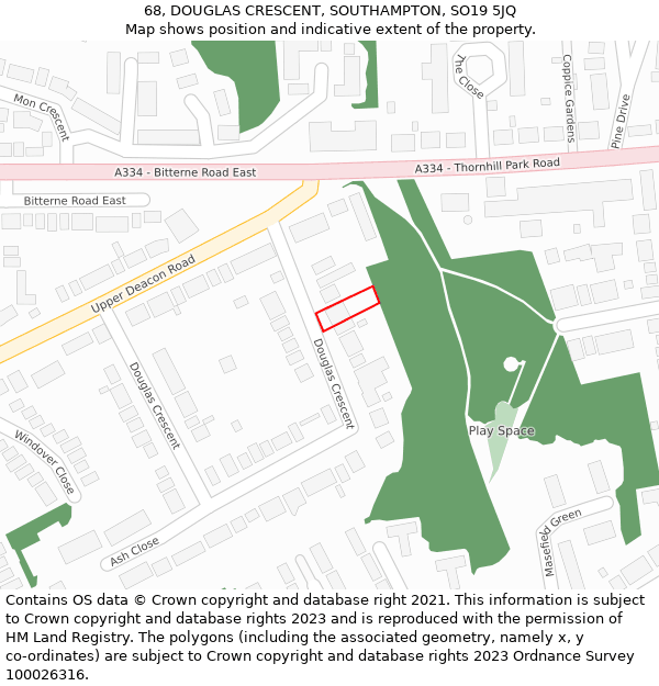 68, DOUGLAS CRESCENT, SOUTHAMPTON, SO19 5JQ: Location map and indicative extent of plot