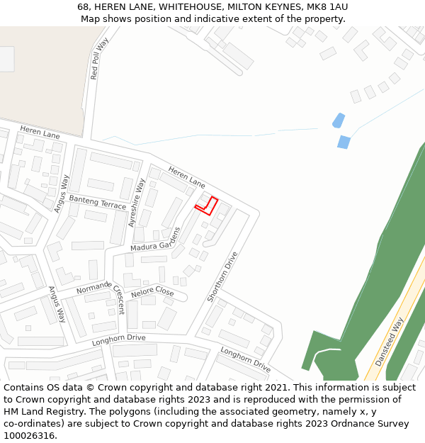 68, HEREN LANE, WHITEHOUSE, MILTON KEYNES, MK8 1AU: Location map and indicative extent of plot