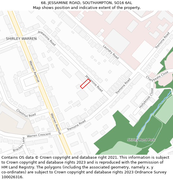 68, JESSAMINE ROAD, SOUTHAMPTON, SO16 6AL: Location map and indicative extent of plot