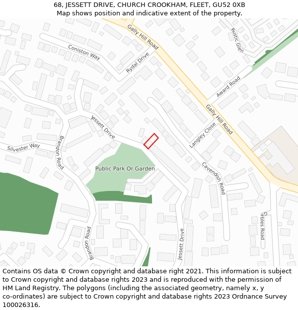 68, JESSETT DRIVE, CHURCH CROOKHAM, FLEET, GU52 0XB: Location map and indicative extent of plot