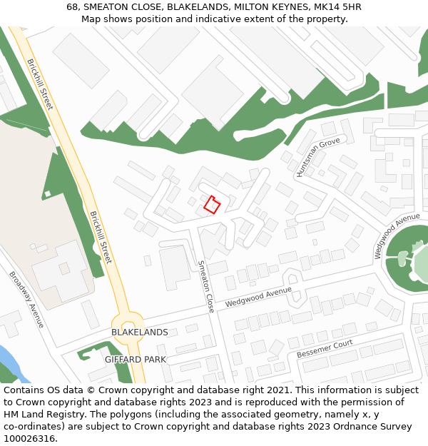 68, SMEATON CLOSE, BLAKELANDS, MILTON KEYNES, MK14 5HR: Location map and indicative extent of plot