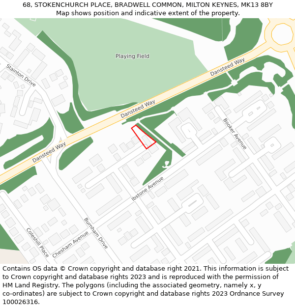 68, STOKENCHURCH PLACE, BRADWELL COMMON, MILTON KEYNES, MK13 8BY: Location map and indicative extent of plot