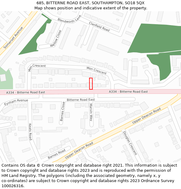 685, BITTERNE ROAD EAST, SOUTHAMPTON, SO18 5QX: Location map and indicative extent of plot