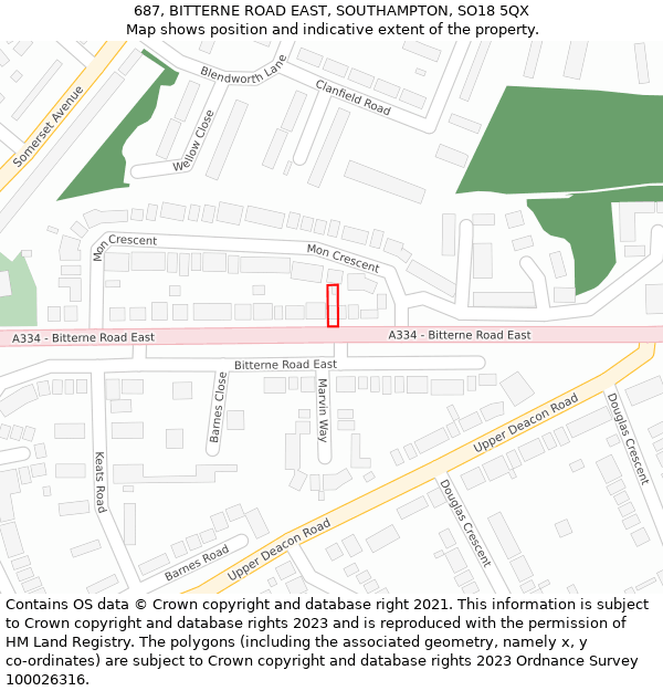 687, BITTERNE ROAD EAST, SOUTHAMPTON, SO18 5QX: Location map and indicative extent of plot