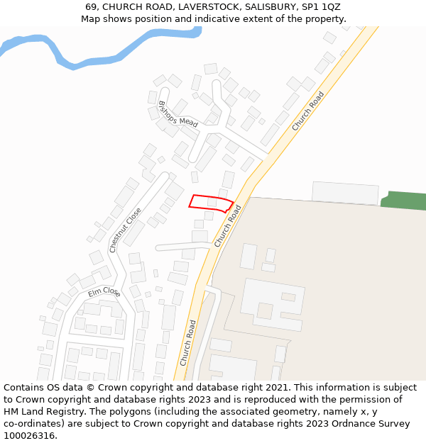 69, CHURCH ROAD, LAVERSTOCK, SALISBURY, SP1 1QZ: Location map and indicative extent of plot
