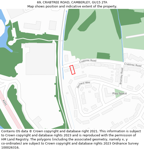 69, CRABTREE ROAD, CAMBERLEY, GU15 2TA: Location map and indicative extent of plot