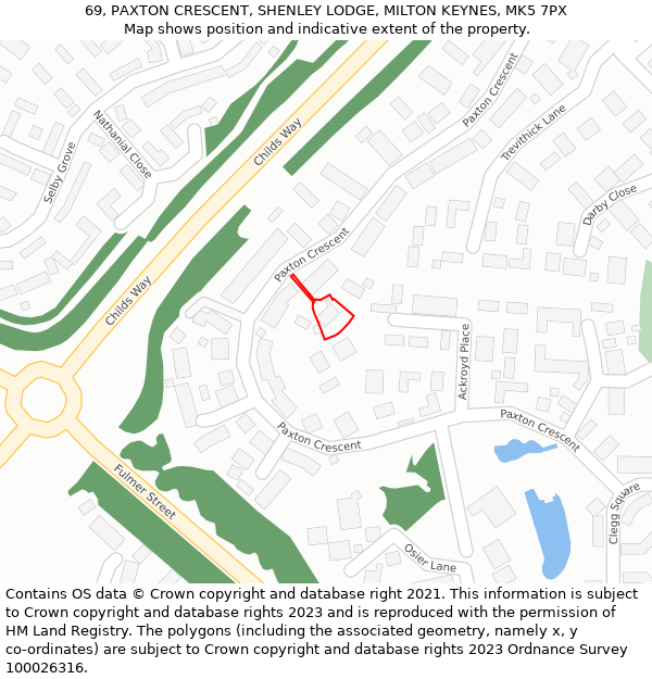 69, PAXTON CRESCENT, SHENLEY LODGE, MILTON KEYNES, MK5 7PX: Location map and indicative extent of plot