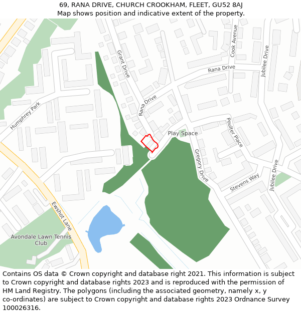 69, RANA DRIVE, CHURCH CROOKHAM, FLEET, GU52 8AJ: Location map and indicative extent of plot