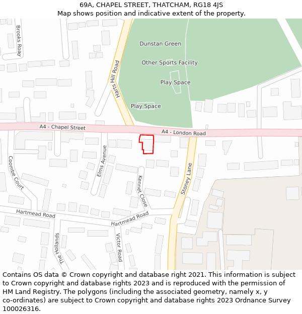 69A, CHAPEL STREET, THATCHAM, RG18 4JS: Location map and indicative extent of plot