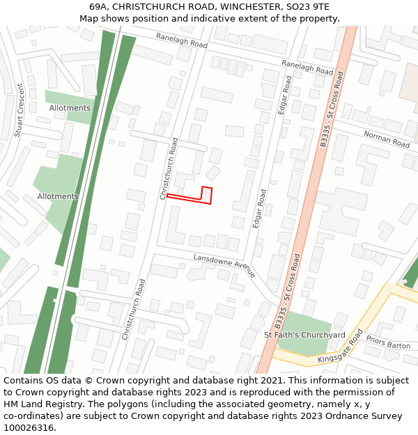 69A, CHRISTCHURCH ROAD, WINCHESTER, SO23 9TE: Location map and indicative extent of plot