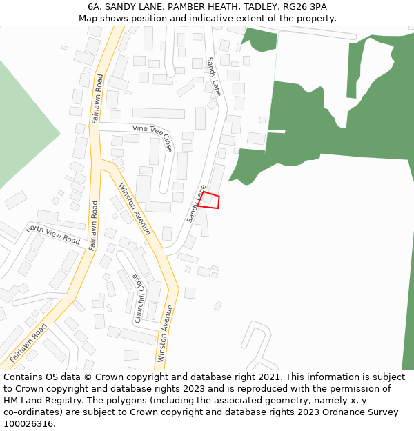 6A, SANDY LANE, PAMBER HEATH, TADLEY, RG26 3PA: Location map and indicative extent of plot