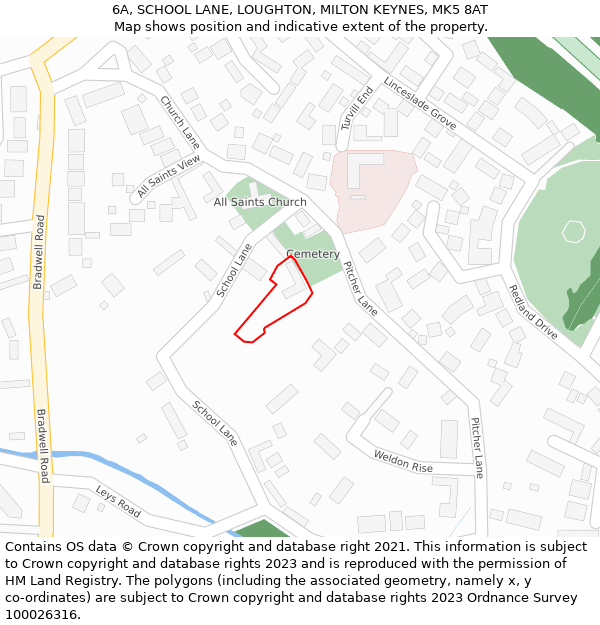 6A, SCHOOL LANE, LOUGHTON, MILTON KEYNES, MK5 8AT: Location map and indicative extent of plot