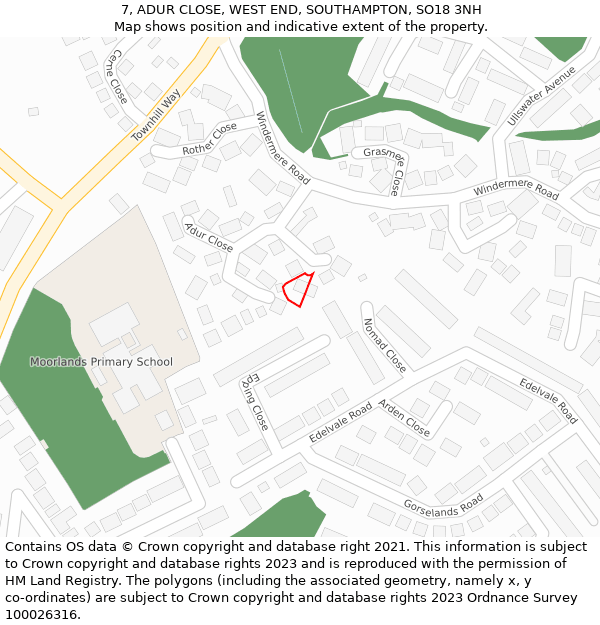 7, ADUR CLOSE, WEST END, SOUTHAMPTON, SO18 3NH: Location map and indicative extent of plot