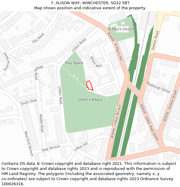 7, ALISON WAY, WINCHESTER, SO22 5BT: Location map and indicative extent of plot