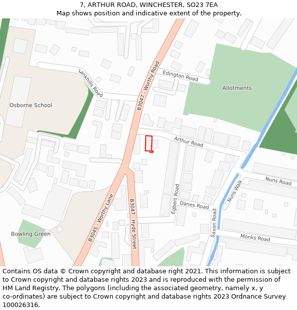 7, ARTHUR ROAD, WINCHESTER, SO23 7EA: Location map and indicative extent of plot