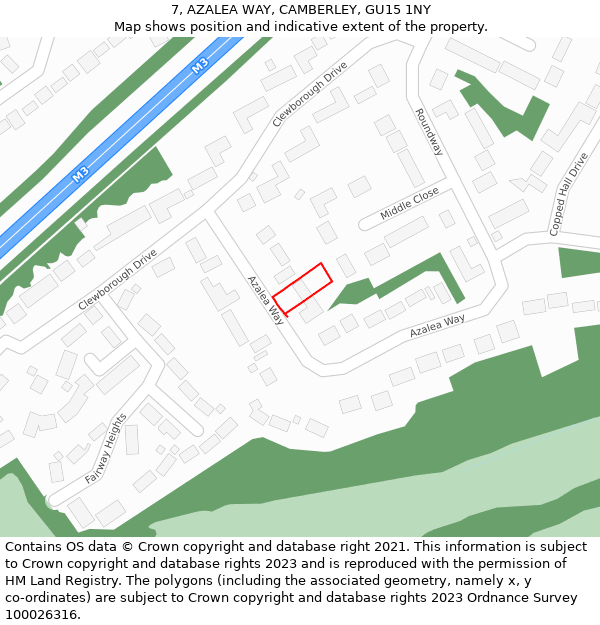 7, AZALEA WAY, CAMBERLEY, GU15 1NY: Location map and indicative extent of plot