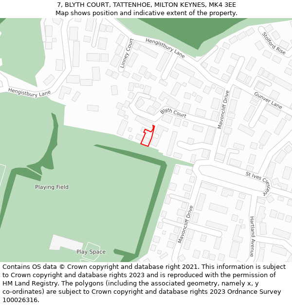 7, BLYTH COURT, TATTENHOE, MILTON KEYNES, MK4 3EE: Location map and indicative extent of plot