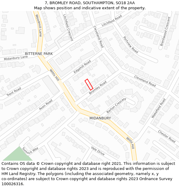 7, BROMLEY ROAD, SOUTHAMPTON, SO18 2AA: Location map and indicative extent of plot