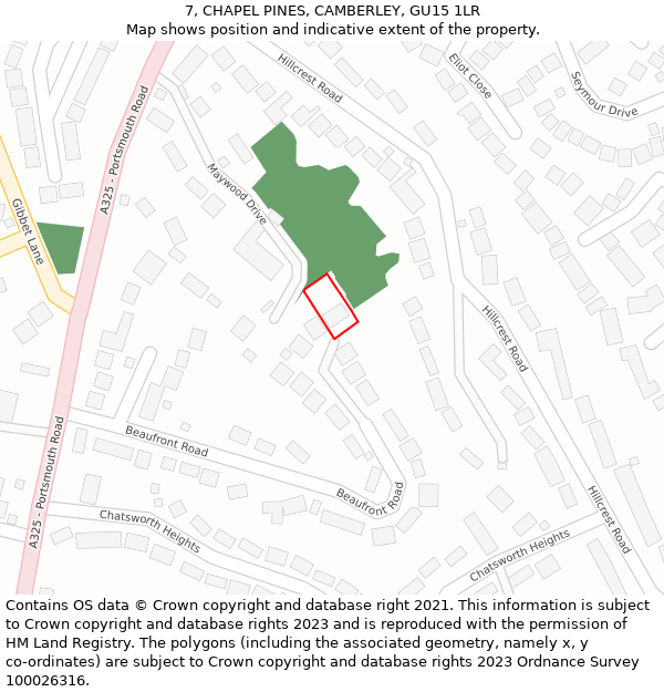 7, CHAPEL PINES, CAMBERLEY, GU15 1LR: Location map and indicative extent of plot