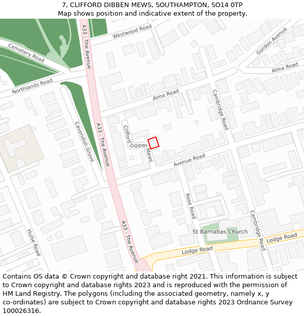 7, CLIFFORD DIBBEN MEWS, SOUTHAMPTON, SO14 0TP: Location map and indicative extent of plot