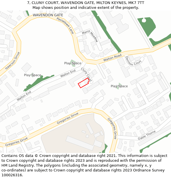 7, CLUNY COURT, WAVENDON GATE, MILTON KEYNES, MK7 7TT: Location map and indicative extent of plot