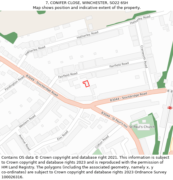 7, CONIFER CLOSE, WINCHESTER, SO22 6SH: Location map and indicative extent of plot