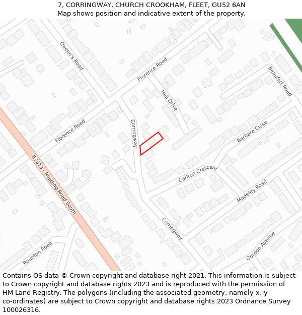 7, CORRINGWAY, CHURCH CROOKHAM, FLEET, GU52 6AN: Location map and indicative extent of plot