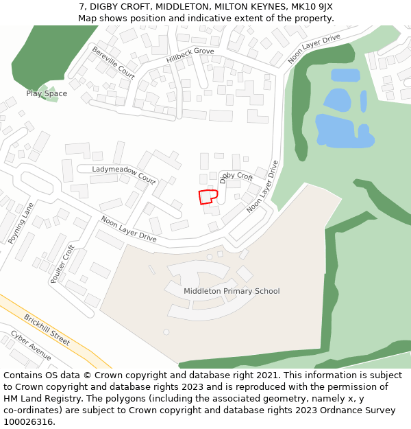 7, DIGBY CROFT, MIDDLETON, MILTON KEYNES, MK10 9JX: Location map and indicative extent of plot