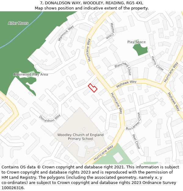 7, DONALDSON WAY, WOODLEY, READING, RG5 4XL: Location map and indicative extent of plot