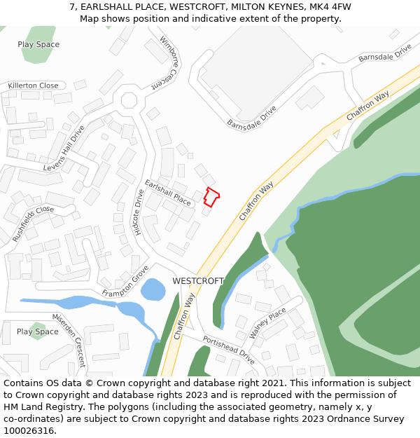 7, EARLSHALL PLACE, WESTCROFT, MILTON KEYNES, MK4 4FW: Location map and indicative extent of plot