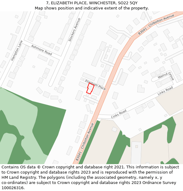 7, ELIZABETH PLACE, WINCHESTER, SO22 5QY: Location map and indicative extent of plot