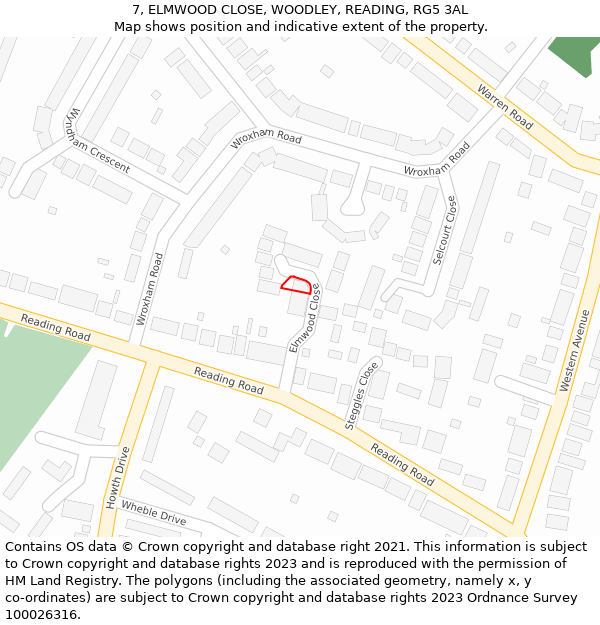 7, ELMWOOD CLOSE, WOODLEY, READING, RG5 3AL: Location map and indicative extent of plot