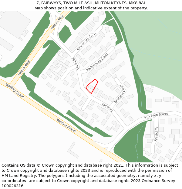 7, FAIRWAYS, TWO MILE ASH, MILTON KEYNES, MK8 8AL: Location map and indicative extent of plot