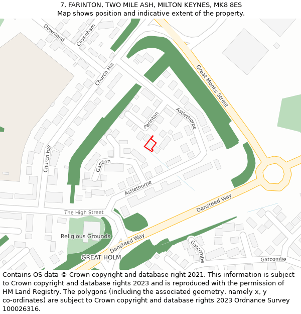 7, FARINTON, TWO MILE ASH, MILTON KEYNES, MK8 8ES: Location map and indicative extent of plot