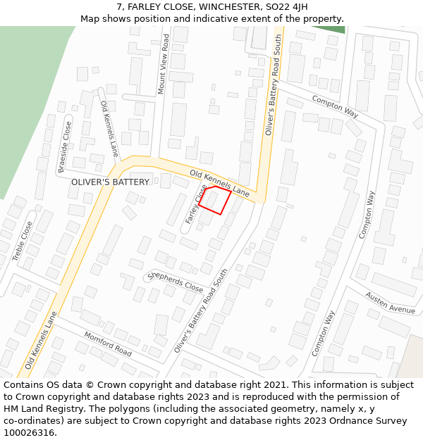 7, FARLEY CLOSE, WINCHESTER, SO22 4JH: Location map and indicative extent of plot