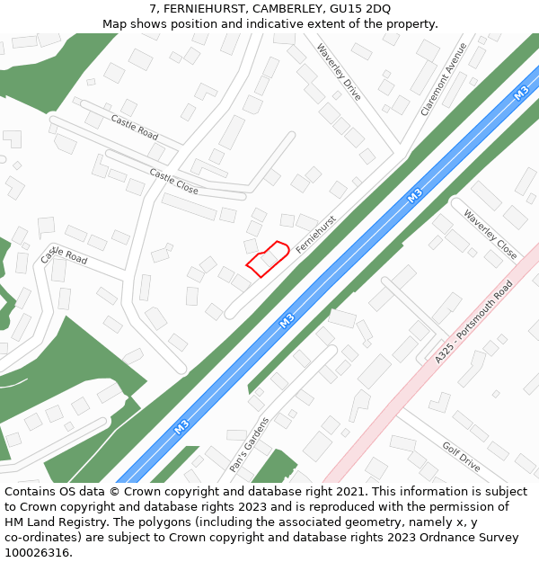 7, FERNIEHURST, CAMBERLEY, GU15 2DQ: Location map and indicative extent of plot