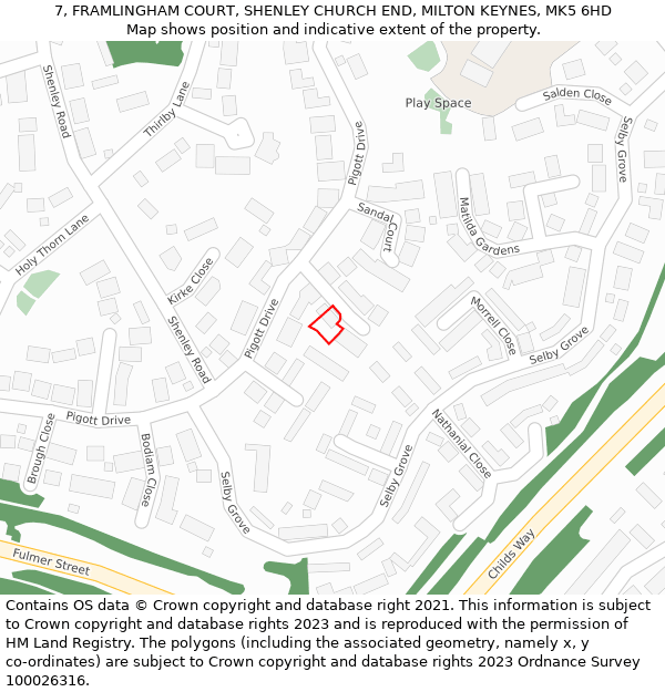 7, FRAMLINGHAM COURT, SHENLEY CHURCH END, MILTON KEYNES, MK5 6HD: Location map and indicative extent of plot