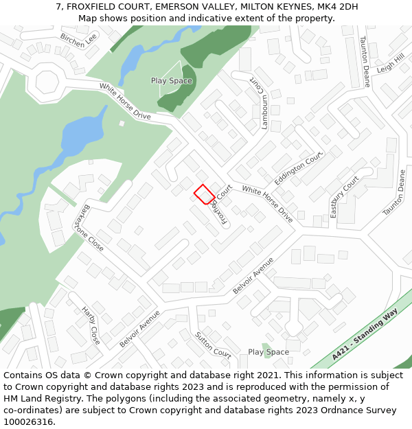 7, FROXFIELD COURT, EMERSON VALLEY, MILTON KEYNES, MK4 2DH: Location map and indicative extent of plot