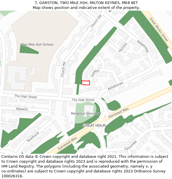 7, GARSTON, TWO MILE ASH, MILTON KEYNES, MK8 8ET: Location map and indicative extent of plot