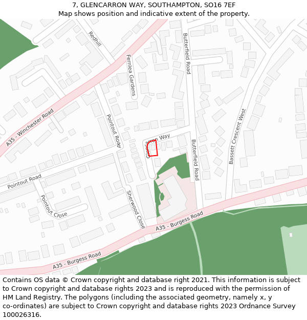 7, GLENCARRON WAY, SOUTHAMPTON, SO16 7EF: Location map and indicative extent of plot