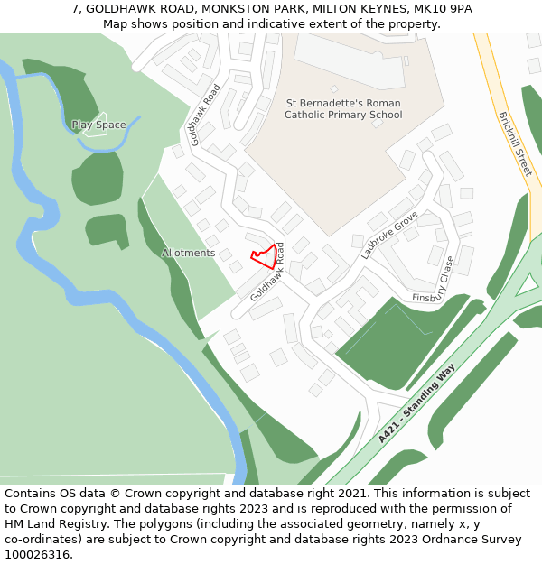 7, GOLDHAWK ROAD, MONKSTON PARK, MILTON KEYNES, MK10 9PA: Location map and indicative extent of plot
