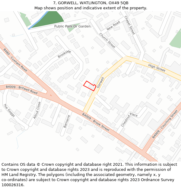 7, GORWELL, WATLINGTON, OX49 5QB: Location map and indicative extent of plot