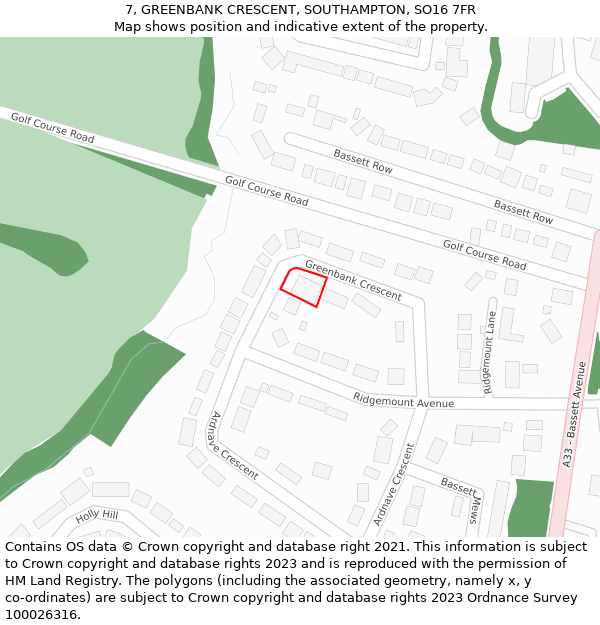 7, GREENBANK CRESCENT, SOUTHAMPTON, SO16 7FR: Location map and indicative extent of plot