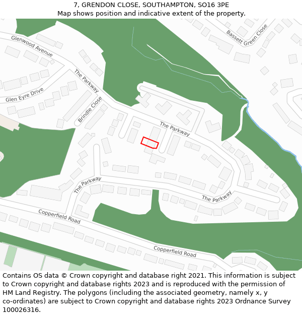 7, GRENDON CLOSE, SOUTHAMPTON, SO16 3PE: Location map and indicative extent of plot