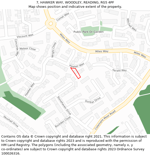 7, HAWKER WAY, WOODLEY, READING, RG5 4PF: Location map and indicative extent of plot